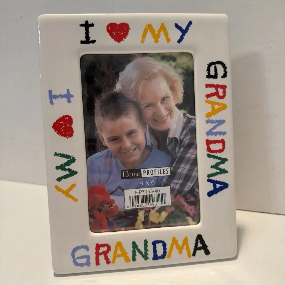 Vintage 90s I Love My Grandma Ceramic Picture Frame 4x6 inch Photo Gift Memories